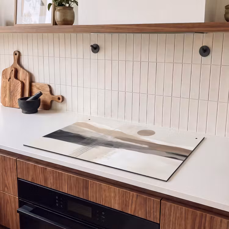 2-in-1 Herdabdeckplatte & Spritzschutz - Minimalistisch - Landschaft - Dimension - Minimalistisch - Landschap - Dimensie Inductie beschemer met haakjes klein