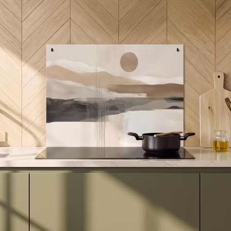 2-in-1 Herdabdeckplatte & Spritzschutz - Minimalistisch - Landschaft - Dimension - Minimalistisch - Landschap - Dimensie Inductie beschemer met haakjes klein