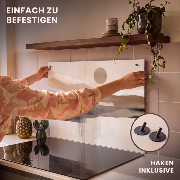 2-in-1 Herdabdeckplatte & Spritzschutz - Minimalistisch - Landschaft - Dimension - Minimalistisch - Landschap - Dimensie Inductie beschemer met haakjes klein