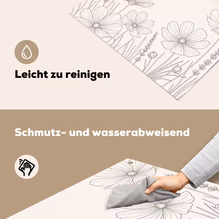 Minimalistisch - Modern - Bloemen - Beige Inductie beschemer met haakjes klein -ky-schoon-de