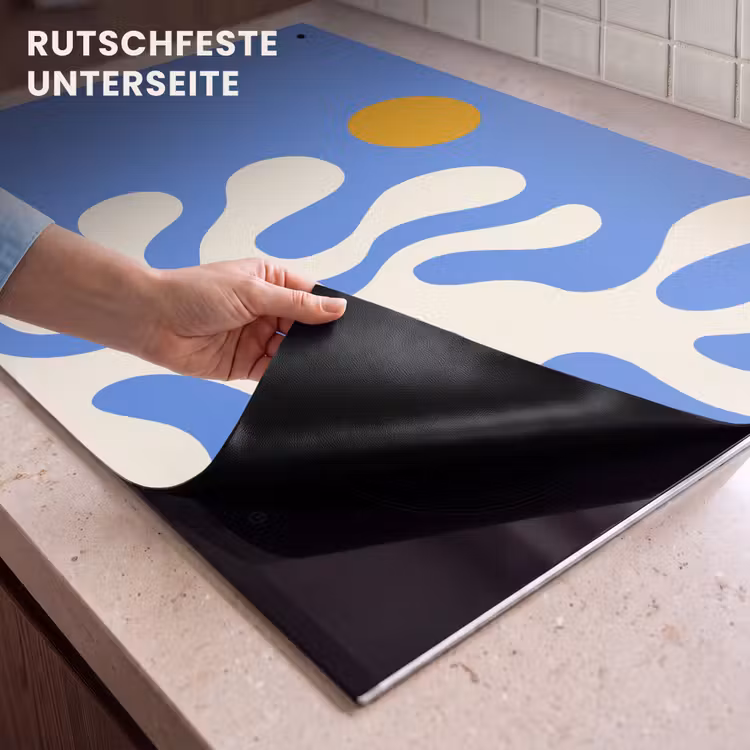 2-in-1 Herdabdeckplatte & Spritzschutz - Minimalistisch - Organisches Muster - Blau - Minimalistisch - Organisch patroon - Blauw Inductie beschemer met haakjes klein