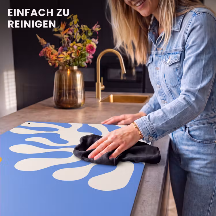 2-in-1 Herdabdeckplatte & Spritzschutz - Minimalistisch - Organisches Muster - Blau - Minimalistisch - Organisch patroon - Blauw Inductie beschemer met haakjes klein