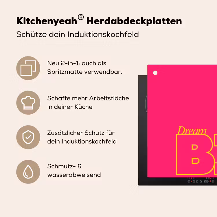 Minimalistisch - Roze - Dream big - Grafisch Inductie beschemer met haakjes klein -ky-usp-de