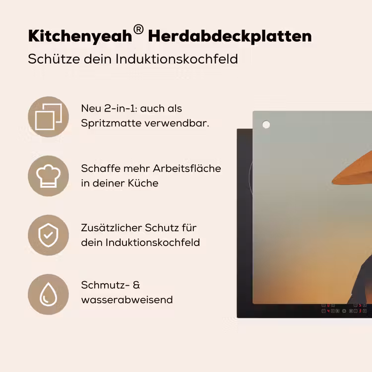 Minimalistisch - Silhouet - Oranje Inductie beschemer met haakjes klein -ky-usp-de