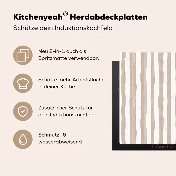 Minimalistisch - Strepen - Beige Inductie beschemer met haakjes klein 777 -ky-usp-de
