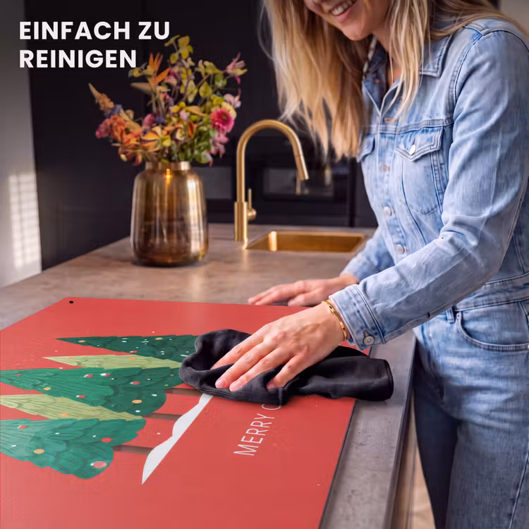 2-in-1 Herdabdeckplatte & Spritzschutz - Minimalistisch - Weihnachtsbäume - Rot - Schnee - Minimalistisch - Kerstbomen - Rood - Sneeuw Inductie beschemer met haakjes klein