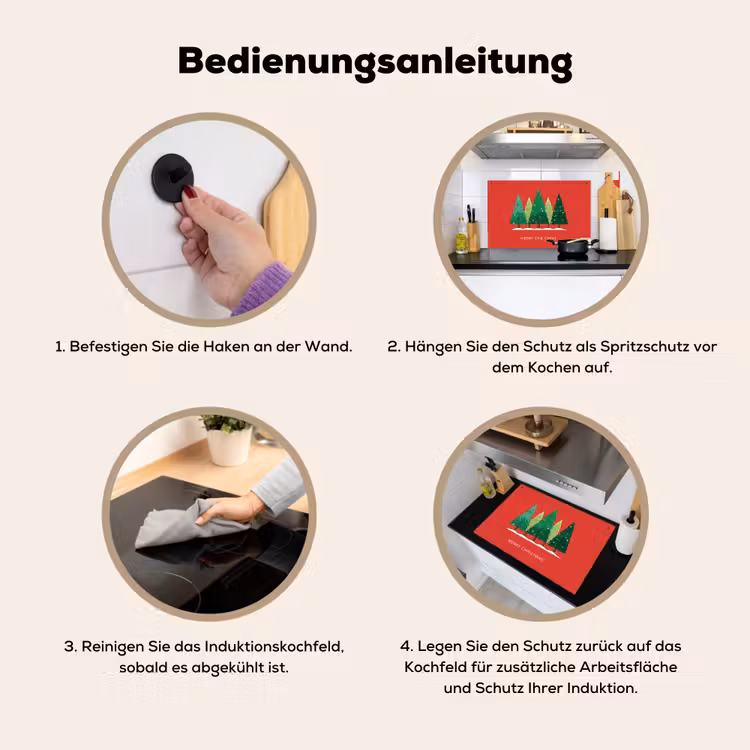 2-in-1 Herdabdeckplatte & Spritzschutz - Minimalistisch - Weihnachtsbäume - Rot - Schnee - Minimalistisch - Kerstbomen - Rood - Sneeuw Inductie beschemer met haakjes klein
