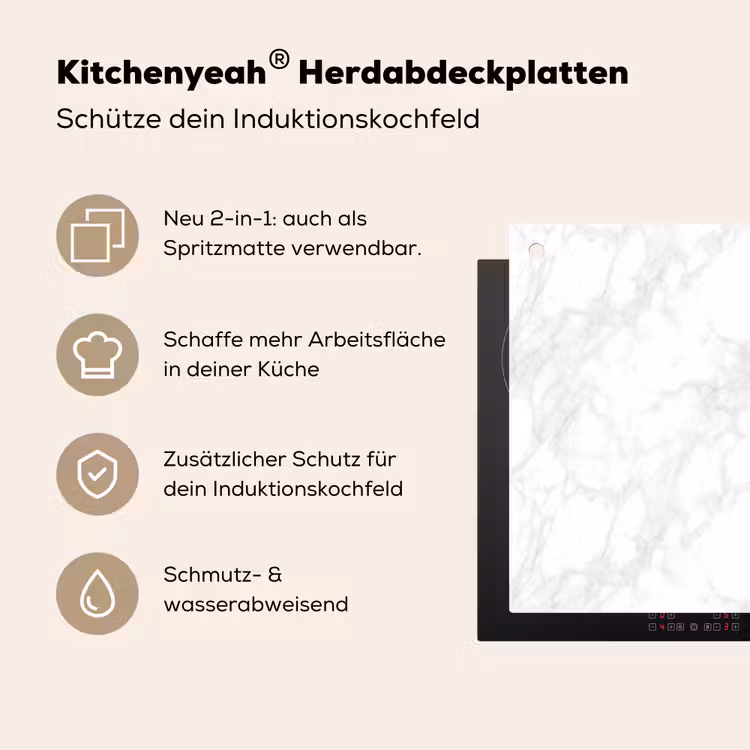 Minimalistisch - Wit - Grijze aders Inductie beschemer met haakjes klein 777 -ky-usp-de