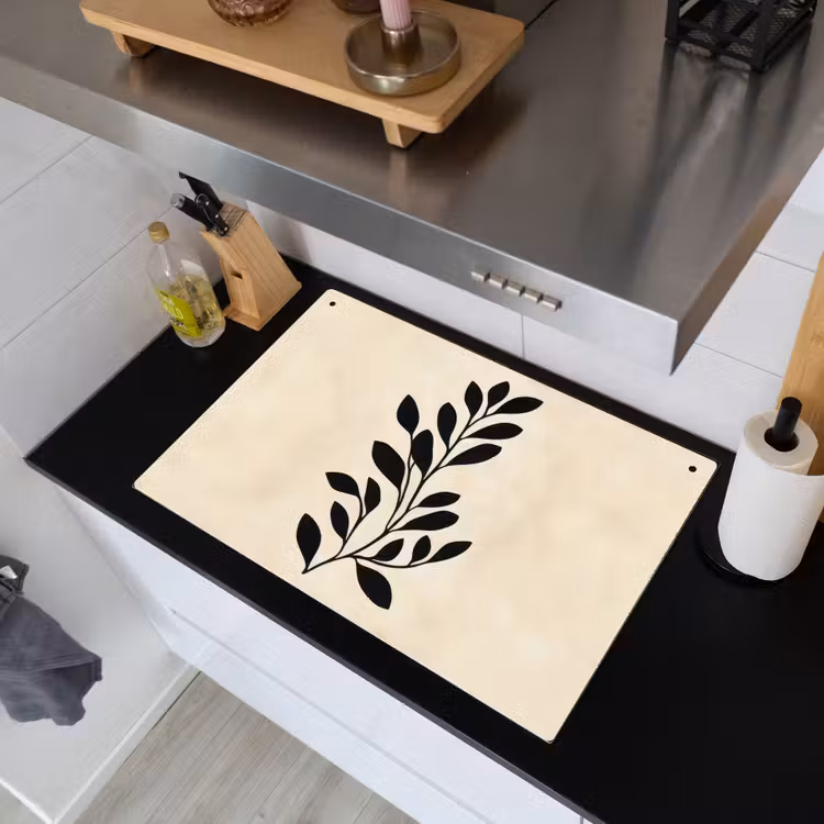 2-in-1 Herdabdeckplatte & Spritzschutz - Minimalistisch - Zweig - Blätter - Schwarz - Minimalistisch - Tak - Bladeren - Zwart Inductie beschemer met haakjes klein