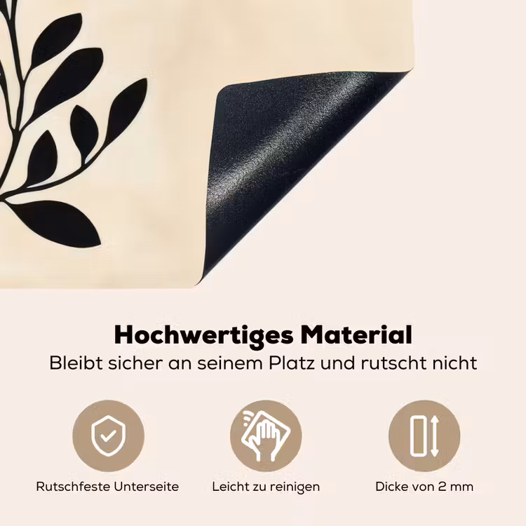 2-in-1 Herdabdeckplatte & Spritzschutz - Minimalistisch - Zweig - Blätter - Schwarz - Minimalistisch - Tak - Bladeren - Zwart Inductie beschemer met haakjes klein