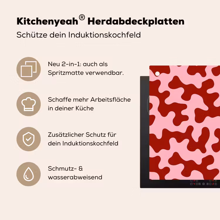 Modern - Abstract - Rood Inductie beschemer met haakjes klein 777 -ky-usp-de