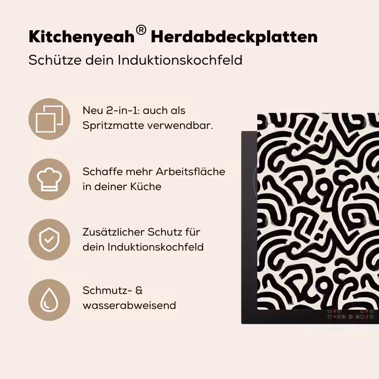 Modern - Abstract - Zwart Inductie beschemer met haakjes klein 777 -ky-usp-de
