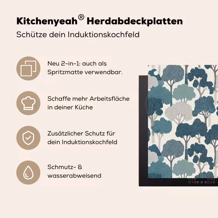 Modern - Bomen - Bos - Patroon - Blauw Inductie beschemer met haakjes klein 777 -ky-usp-de