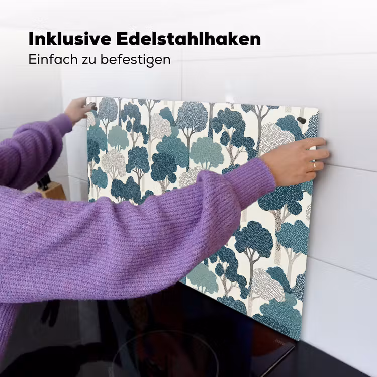 Modern - Bomen - Bos - Patroon - Blauw Inductie beschemer met haakjes klein 777 -ky-ophangen-de