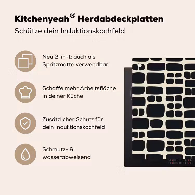 Modern - Organisch - Zwart Inductie beschemer met haakjes klein 777 -ky-usp-de