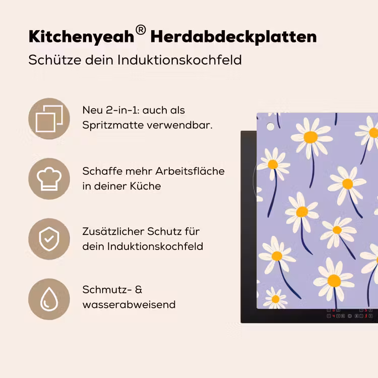 Modern - Madelief - Paars Inductie beschemer met haakjes klein 777 -ky-usp-de