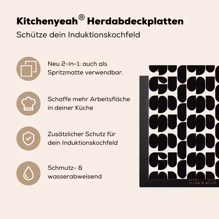 Modern - Patroon - Zwart Inductie beschemer met haakjes klein 777 -ky-usp-de