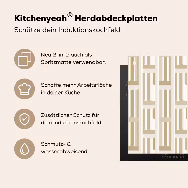 Modern - Geometrisch - Beige Inductie beschemer met haakjes klein 777 -ky-usp-de