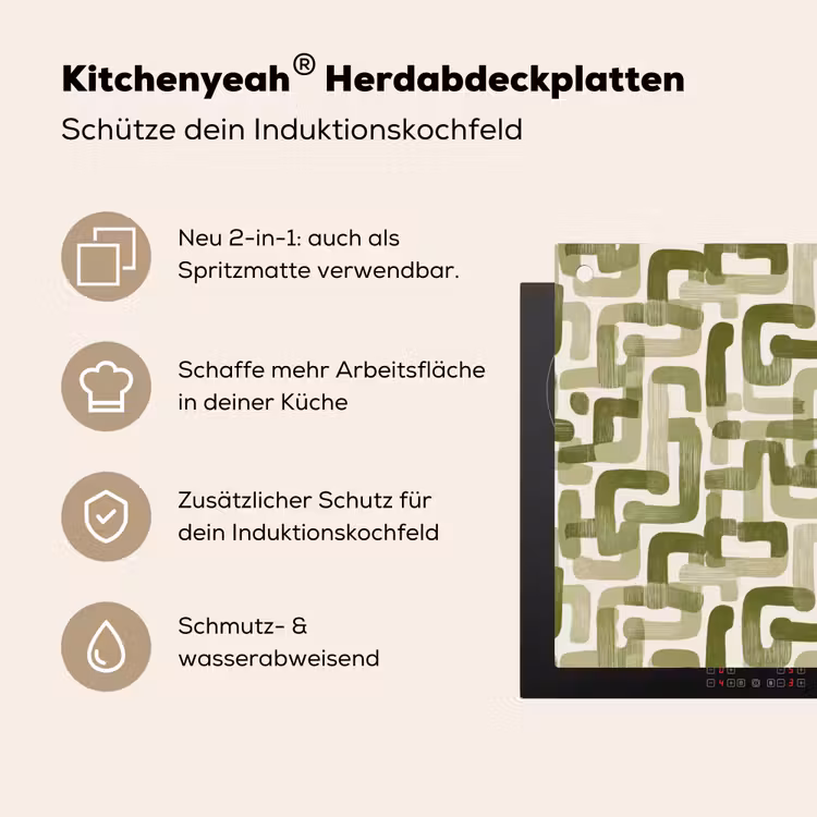 Modern - Grafisch - Groen Inductie beschemer met haakjes klein 777 -ky-usp-de