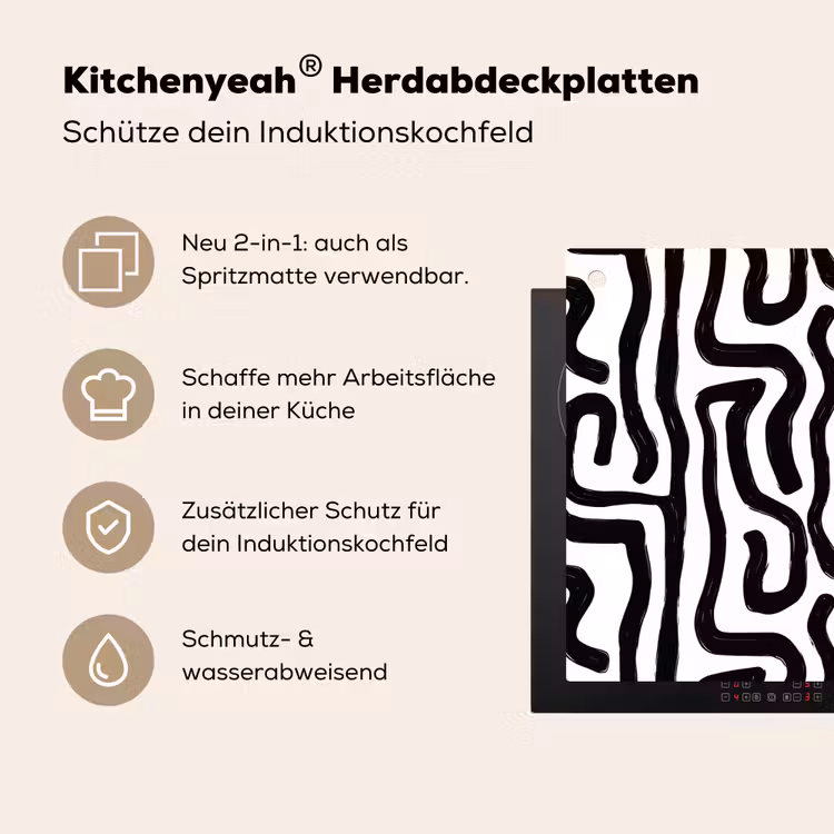 Modern - Lijnen - Zwart Inductie beschemer met haakjes klein 777 -ky-usp-de