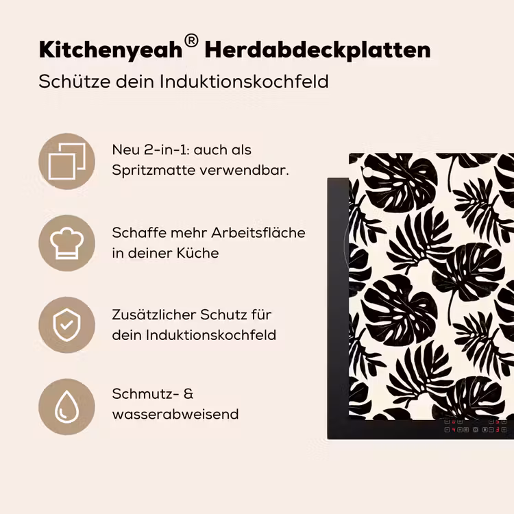 Modern - Monstera - Zwart Inductie beschemer met haakjes klein 777 -ky-usp-de