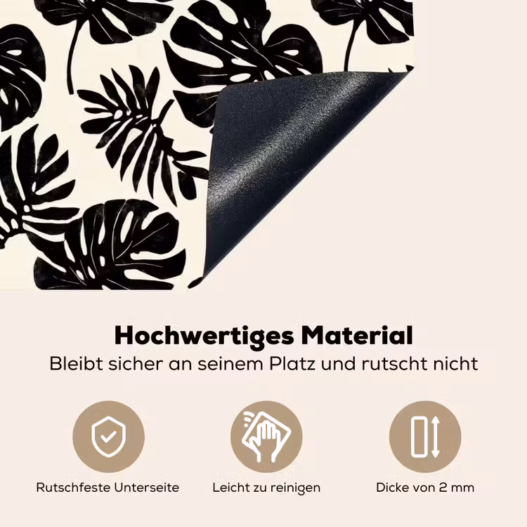 Modern - Monstera - Zwart Inductie beschemer met haakjes klein 777 -ky-onderkant-de