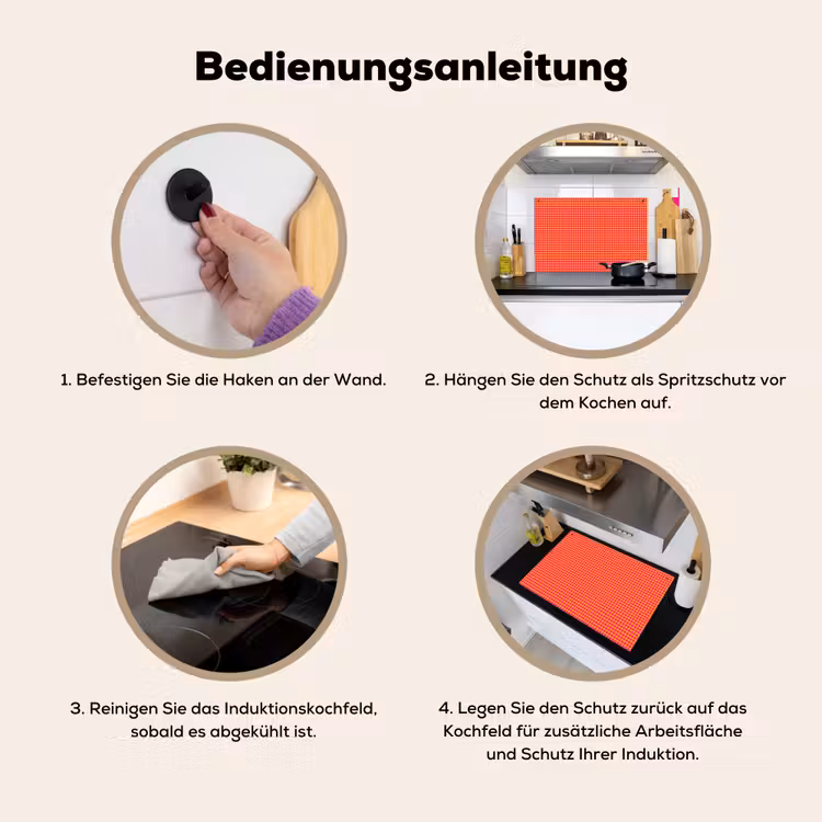 Modern - Stippen - Oranje Inductie beschemer met haakjes klein 777 -ky-gebruik-de