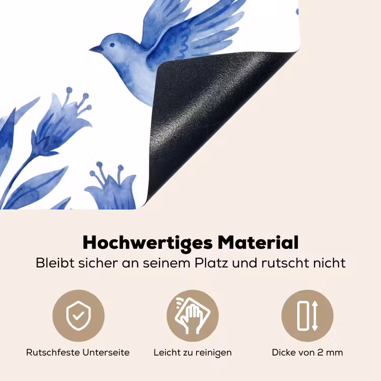 Modern - Vogels - Delfts - Blauw Inductie beschemer met haakjes klein -ky-onderkant-de