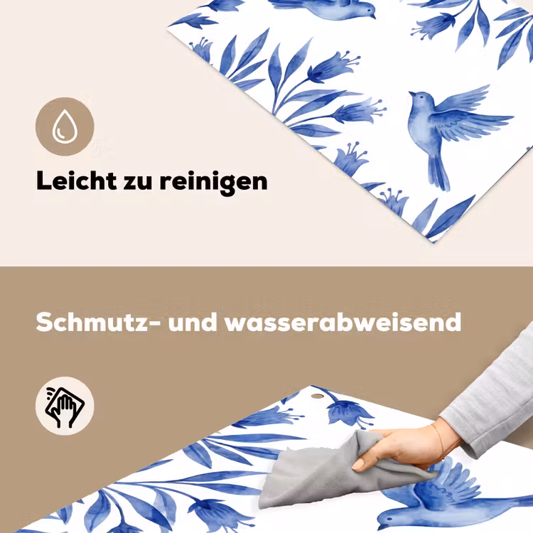 Modern - Vogels - Delfts - Blauw Inductie beschemer met haakjes klein -ky-schoon-de