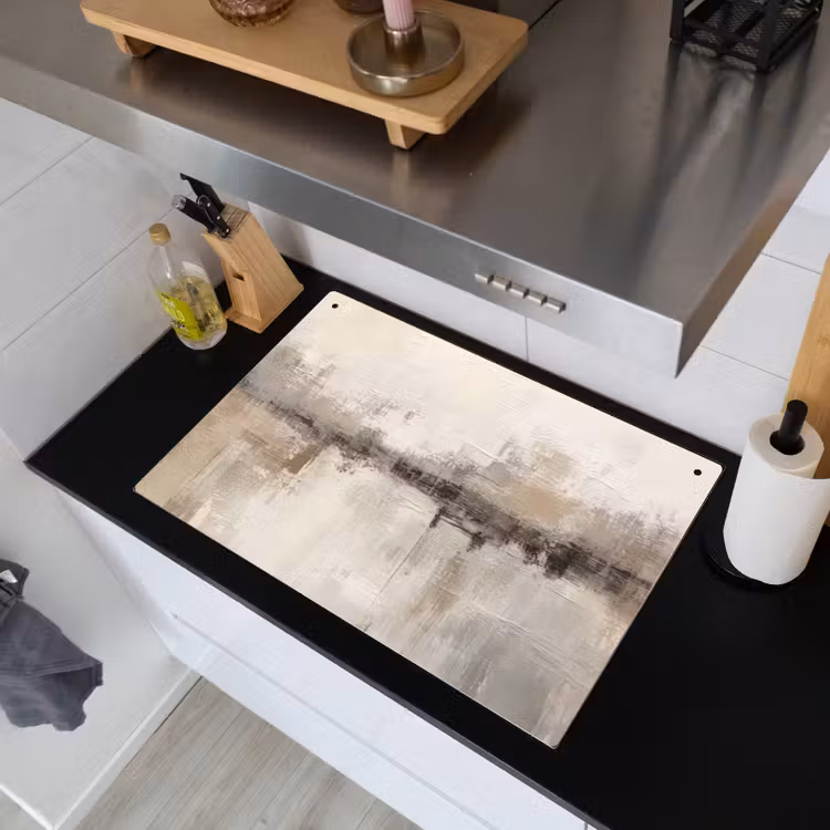 2-in-1 Herdabdeckplatte & Spritzschutz - Moderne Kunst - Abstrakt - Beige - Moderne kunst - Abstract - Beige Inductie beschemer met haakjes klein