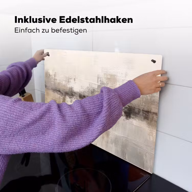 2-in-1 Herdabdeckplatte & Spritzschutz - Moderne Kunst - Abstrakt - Beige - Moderne kunst - Abstract - Beige Inductie beschemer met haakjes klein