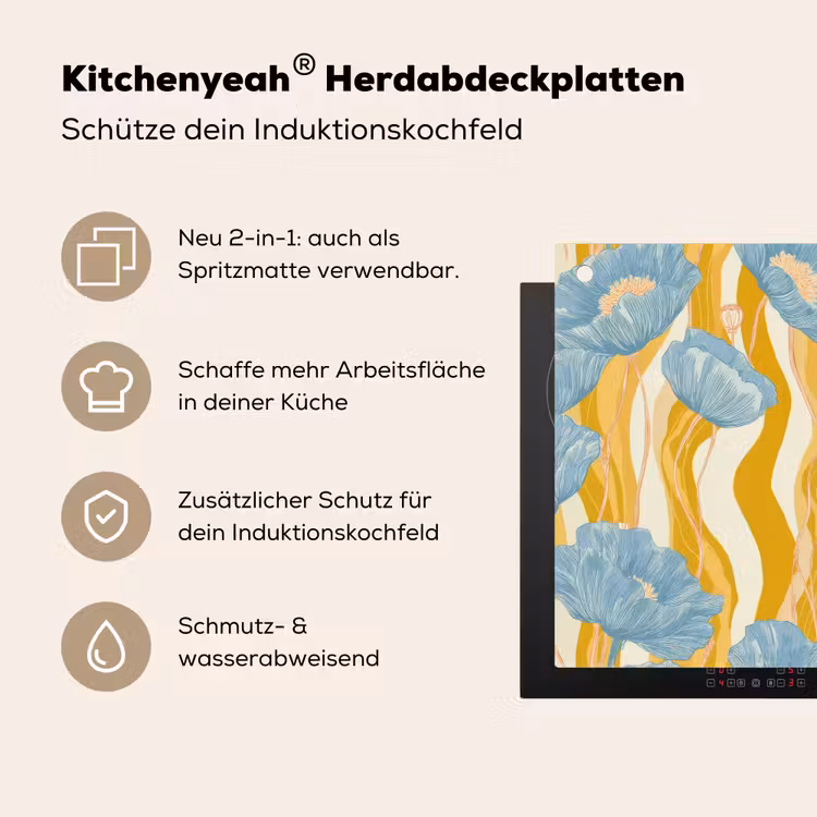 Papavers - Botanisch - Blauw Inductie beschemer met haakjes klein 777 -ky-usp-de