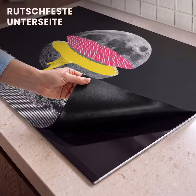 2-in-1 Herdabdeckplatte & Spritzschutz - Mond - Gelb - Rosa - Schwarz - Maan - Geel - Roze - Zwart Inductie beschemer met haakjes klein