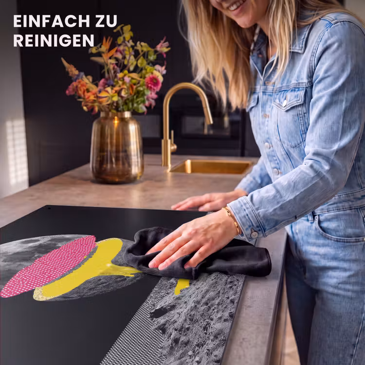 2-in-1 Herdabdeckplatte & Spritzschutz - Mond - Gelb - Rosa - Schwarz - Maan - Geel - Roze - Zwart Inductie beschemer met haakjes klein