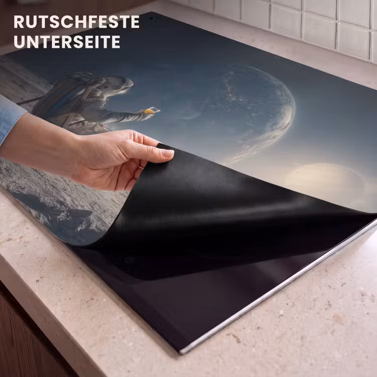 2-in-1 Herdabdeckplatte & Spritzschutz - Mond - Katze - Astronaut - Weltraum - Maan - Kat - Astronaut - Ruimte Inductie beschemer met haakjes klein