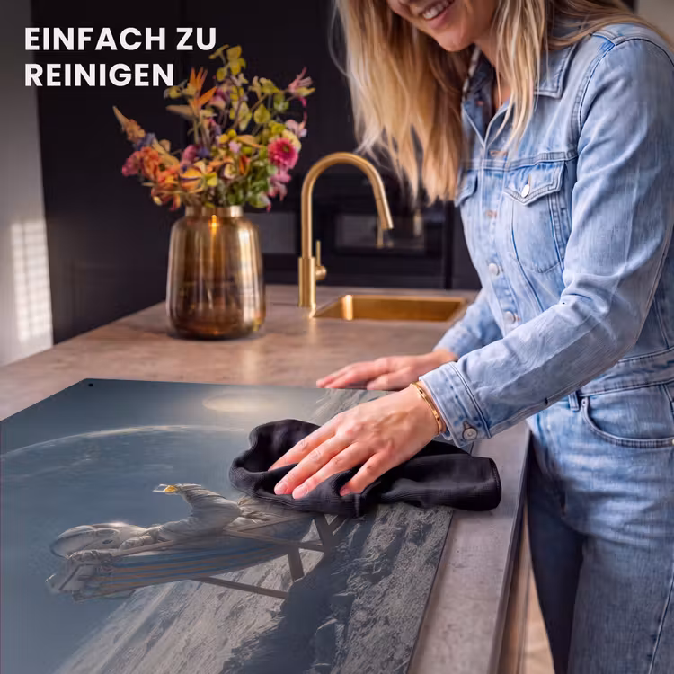 2-in-1 Herdabdeckplatte & Spritzschutz - Mond - Katze - Astronaut - Weltraum - Maan - Kat - Astronaut - Ruimte Inductie beschemer met haakjes klein