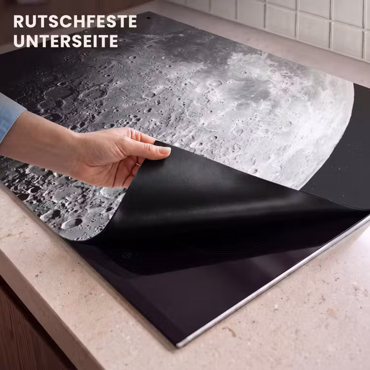 2-in-1 Herdabdeckplatte & Spritzschutz - Mond – Krater – Weltraum - Maan - Kraters - Ruimte Inductie beschemer met haakjes klein