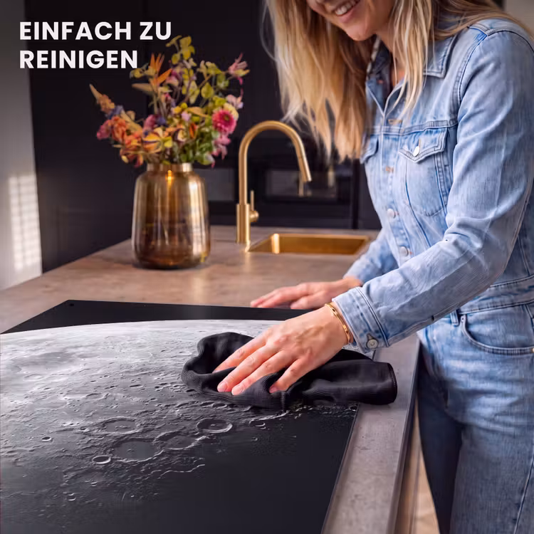 2-in-1 Herdabdeckplatte & Spritzschutz - Mond – Krater – Weltraum - Maan - Kraters - Ruimte Inductie beschemer met haakjes klein
