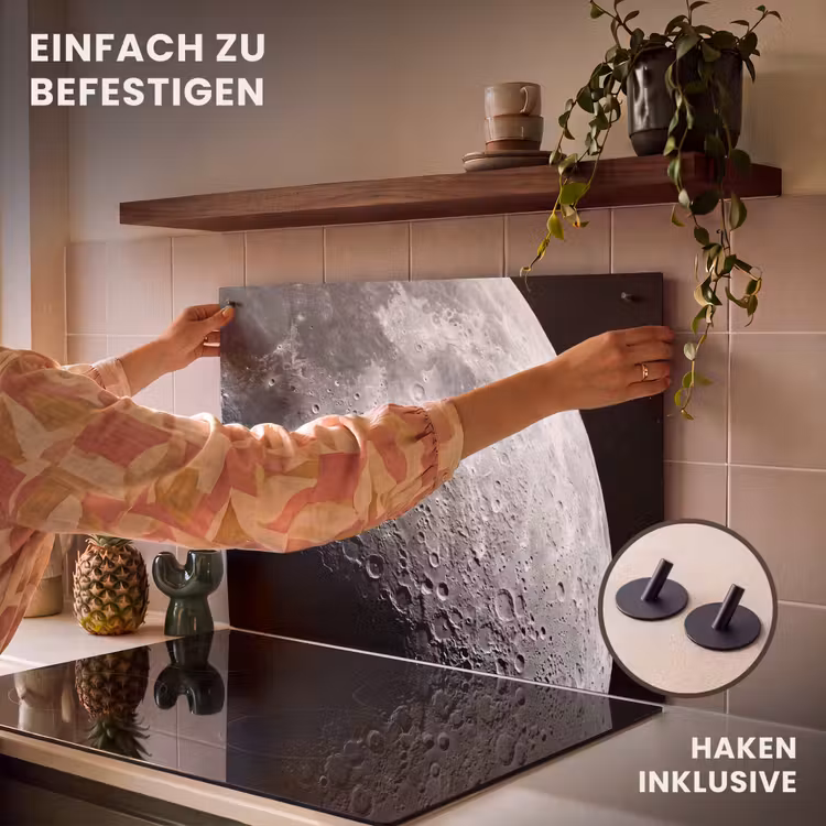 2-in-1 Herdabdeckplatte & Spritzschutz - Mond – Krater – Weltraum - Maan - Kraters - Ruimte Inductie beschemer met haakjes klein