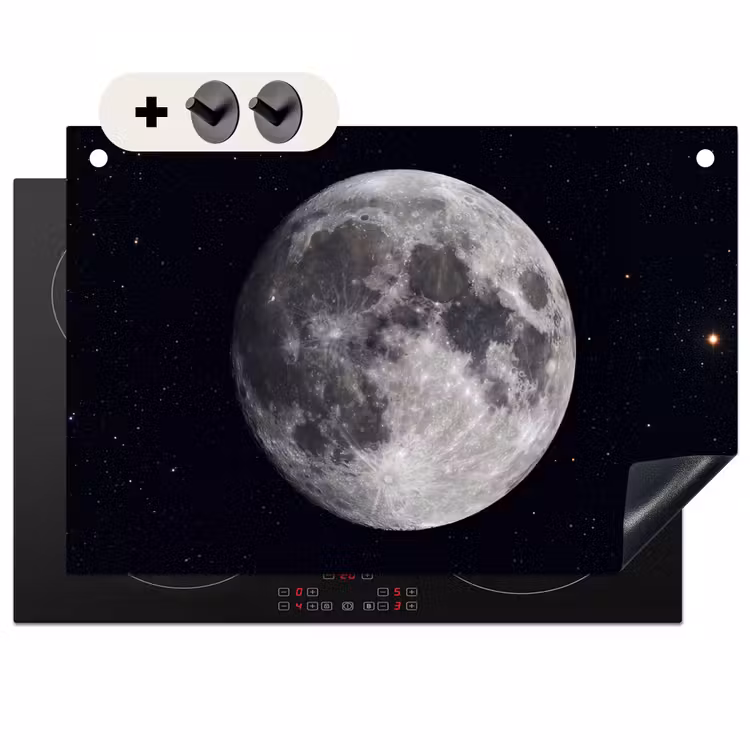 2-in-1 Herdabdeckplatte & Spritzschutz - Mond – Sterne – Weltraum - Maan - Sterren - Ruimte Inductie beschemer met haakjes klein