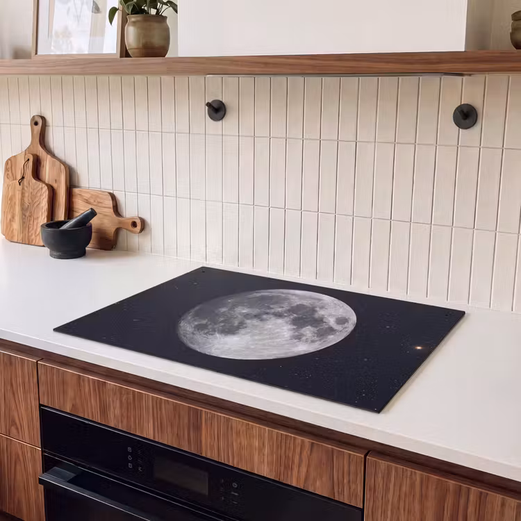 2-in-1 Herdabdeckplatte & Spritzschutz - Mond – Sterne – Weltraum - Maan - Sterren - Ruimte Inductie beschemer met haakjes klein