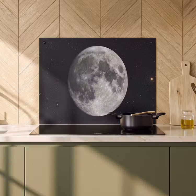 2-in-1 Herdabdeckplatte & Spritzschutz - Mond – Sterne – Weltraum - Maan - Sterren - Ruimte Inductie beschemer met haakjes klein