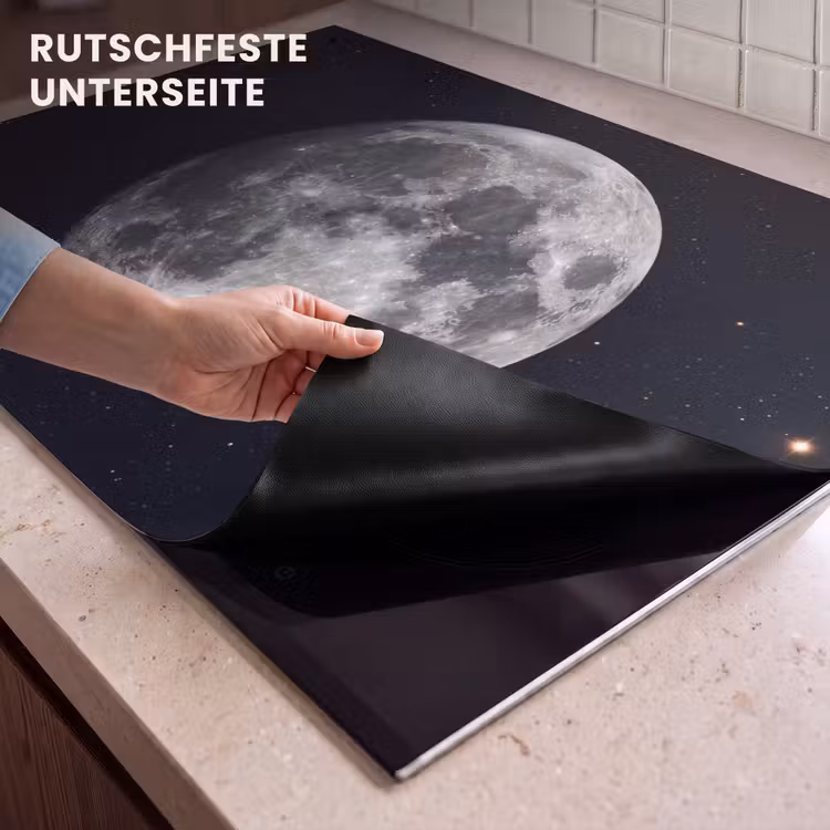 2-in-1 Herdabdeckplatte & Spritzschutz - Mond – Sterne – Weltraum - Maan - Sterren - Ruimte Inductie beschemer met haakjes klein