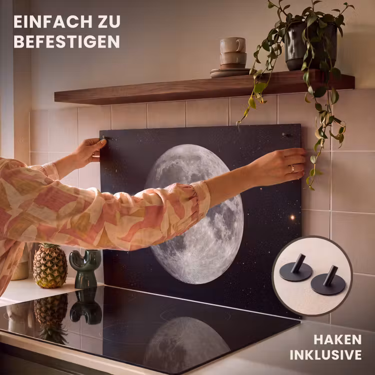 2-in-1 Herdabdeckplatte & Spritzschutz - Mond – Sterne – Weltraum - Maan - Sterren - Ruimte Inductie beschemer met haakjes klein