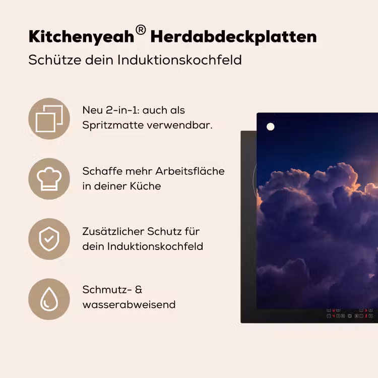 Maan - Wolken - Nacht - Oranje Inductie beschemer met haakjes klein -ky-usp-de