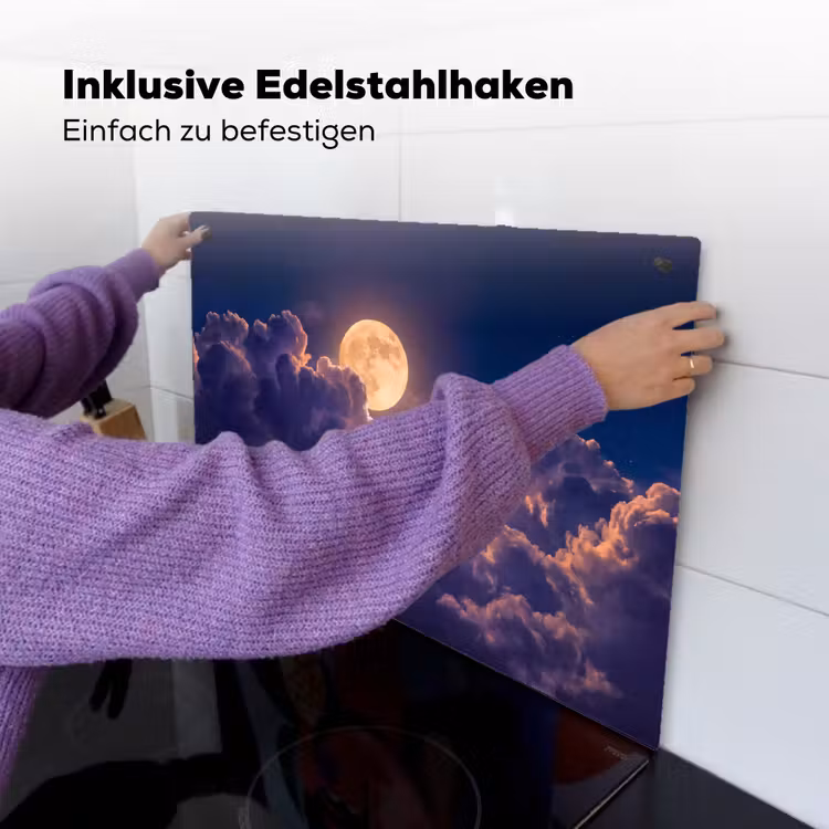 Maan - Wolken - Nacht - Oranje Inductie beschemer met haakjes klein -ky-ophangen-de