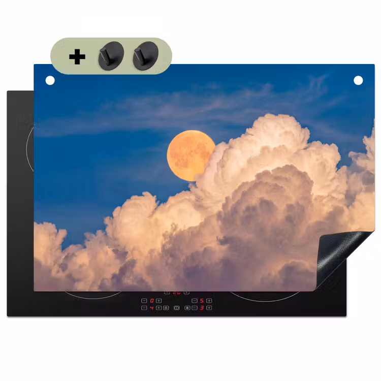 Maan - Wolken - Natuur - Oranje Inductie beschemer met haakjes klein -3d