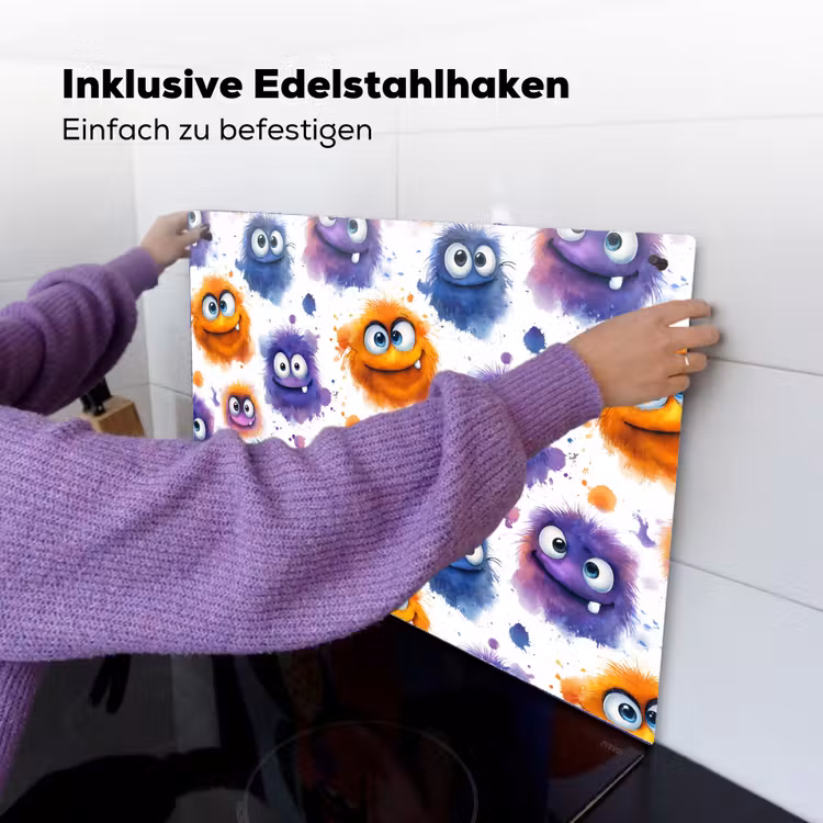 Monstertjes - Aquarel - Kleurrijk Inductie beschemer met haakjes klein 777 -ky-ophangen-de