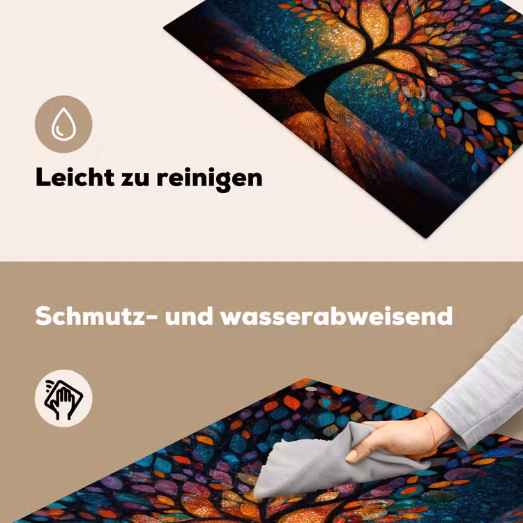 2-in-1 Herdabdeckplatte & Spritzschutz - Mosaik - Bunt - Baum - Äste - Mozaïek - Kleurrijk - Boom - Takken Inductie beschemer met haakjes klein