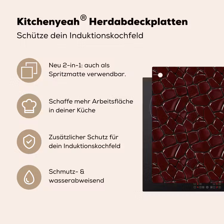 Mozaïek - Tegel - Bordeauxrood Inductie beschemer met haakjes klein 777 -ky-usp-de